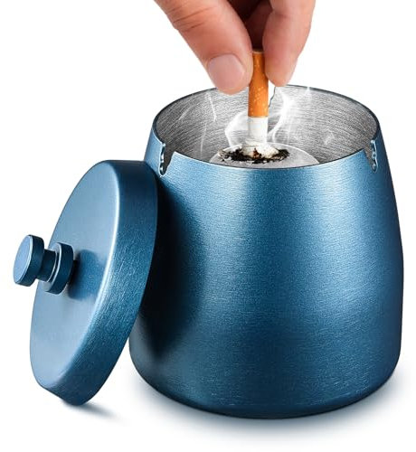 Tatxmalv Posacenere per Sigaretta da Esterno Antivento, Posacenere in Acciaio Inossidabile con Coperchio per La Decorazione di Casa e Ufficio per Uso Esterno (Blu)