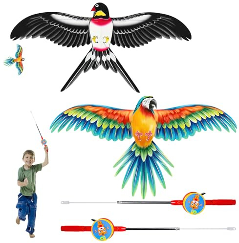 Darryy 2X Cerf Volant Enfants de Pêche, Mini Dynamique Cerf-Volant sans Vent pour Voler, Convient aux Enfants à Partir de 3 Ans