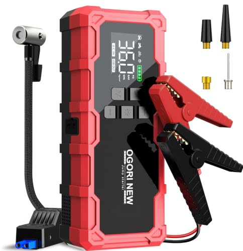 OGORI NEW Avviatore Batteria Auto, 7000A Booster Avviamento Auto,Buster Avviamento Auto con Compressore Aria 150PSI,Starter Batteria Auto Portatile con Torcia, Ricarica USB (8.0L Diesel/10.0L Benzina)
