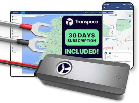 Transpoco 4G GPS Tracker, Real-time Tracking Device for Cars and Fleets, With Multi Alarm Features and Built-in 300mAh Battery, Car GPS Tracker UK Support, SIM & 30-Day Subscription Included (GS900)