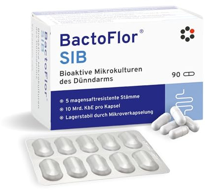 BactoFlor® SIB - Probiotika für den Dünndarm (90 Kapseln) - 4 Darmbakterien der Darmflora mit Saccharomyces boulardii & Milchsäurebakterien - 900 Mrd. KBE je Packung - laktosefrei & glutenfrei