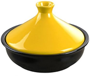 HAJHI Commercial Tagine for Gas Stoves Electric Stoves Ceramic Tajine Pot Moroccan with Lid Tangine Traditional for Kitchen Cooking(M,Yellow)