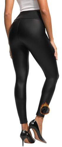 Lishang Legging Cuir Femme Sexy Pantalon Simili Cuir Femme Taille Haute Legging Effet Push Up Stretch Opaque