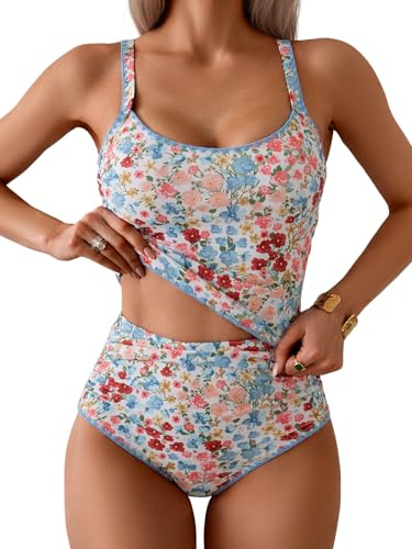 Eomenie Women's Tankini Swimsuits Tummy Control Ruched Two Piece Bathing Suits High Waisted Shell Stitch Swimwear Black