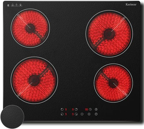 Karinear Ceramic Hob 60cm Electric Hob, Upgrade Wear-resistant Hydrophobic Glass, Touch Control with Timer, Safe Lock