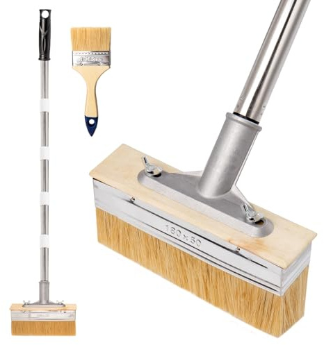 7 Decking Paint Brush 1.6M Long Handle with 3 Fence Decking Brush | Soft Bristles Deck Stain Applicator Stain Brush for Woodstain Fence Patio, Decking Oil Applicator Deck Coating