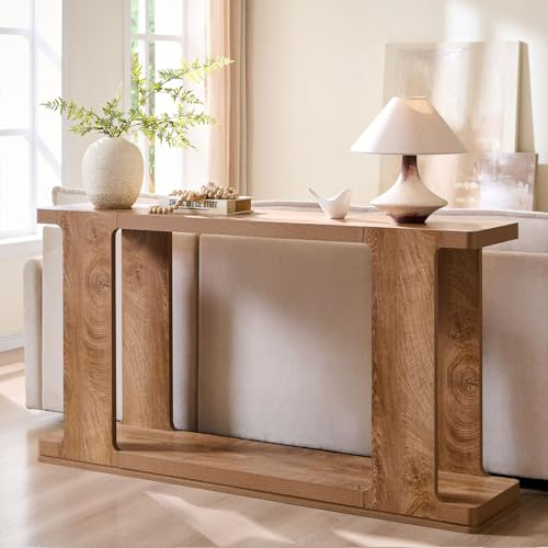 OKD 63 Inch Modern Entryway Console Table, 2-Tier Long Sofa Table Behind Couch with Curved Edge, Wood Farmhouse Narrow Entry Table for Hallway, Living Room, Foyer, Entrance, Light Tree Knot