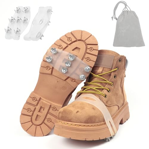 7-Spike Flexible Ice Cleats for Shoes & Boots,Translucent Anti-Slip Traction Cleats for Snow & Ice, Easy Step-in Design,Portable Winter Crampons (7-Claw)