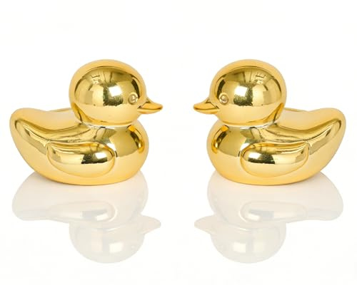 Artconal Gold Duck Statue (Pack of 2) Solid Ceramic Knick Knacks for Bathroom Home Office Shelf Desk Table Decor, Cute Duck Gifts