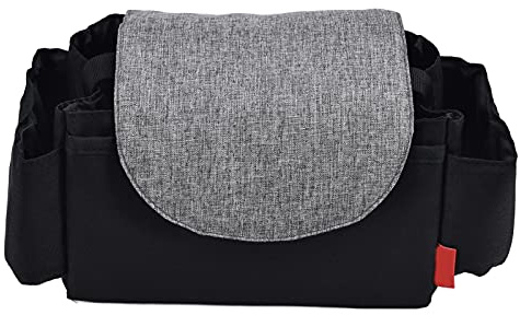 Barnvagnsorganisatör Multifunktionell barnvagnstillbehör med mugghållare och flera fickor för mammor Bärbar Rese Essential Bomull Linne Material 21 x 12 x 12 cm (glimmer svart)