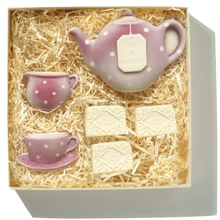Choc On Choc Chocolate Teapot and Biscuit Set - Novelty Hand-Decorated Milk Chocolate Gift for Tea Lovers - Unique Handmade British Novelty Present Perfect for Birthdays and Christmas