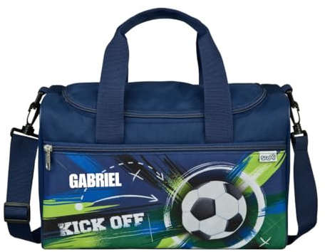Sporttasche Jungen mit Name personalisiert, Soccer Champ Fußballtasche, Kleine Reisetasche Schwimmtasche Kindersporttasche Fußballmotiv