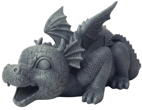 Otbushit Drachengartenstatue, handbemalte Drachenfigur aus Kunstharz mit fließendem Wasser, Brunnendekoration für den Außenbereich, 30 x 15 x 16, 5 cm