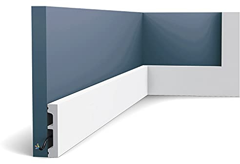 Orac Sockelleiste SX157 SQUARE 200 cm x 1,3 cm x 6,6 cm aus extrudiertem Polystyrol (HDPS) glatt abgewinkelt mit Kabelkanal vorgrundiert