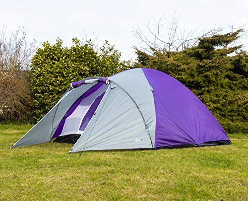 Adtrek Double Skin Dome 4 Man Berth Camping Festival Family Tent (Purple/Grey)