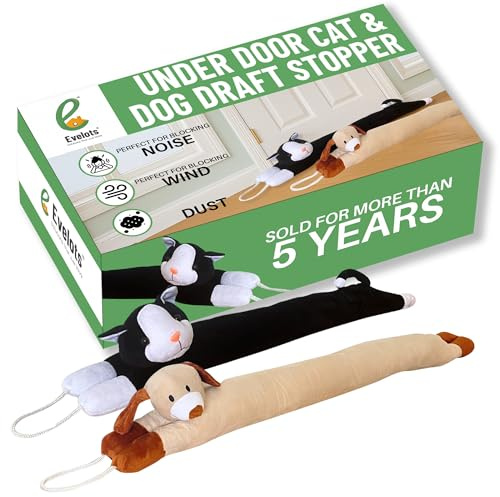 Evelots Zugluftstopper für Katzen und Hunde, beschwert, hält kalte Luft draußen, Geruch, Lärm, Staub, Windschutz, ideal für Fenster, 96,5 cm lang, robuste Kätzchen und Welpen, Aufhängeschlaufen
