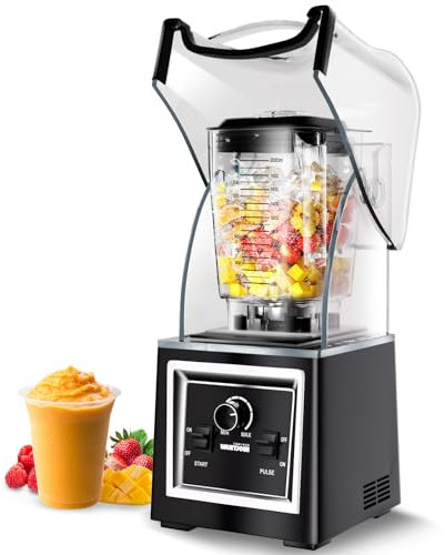 Wantjoin Licuadora para Batidos - Licuadoras Comerciales Insonorizadas y Silenciosas, Escudo Extraíble, 2000 W, Capacidad de 67 Onzas, Perfecta para Cocina, Frutas, Batidos y Bebidas Congeladas