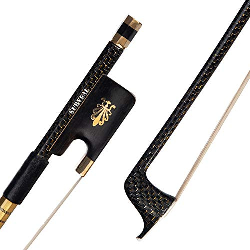 SURVEAL Advanced Full Size Fibra di Carbonio Arco Violoncello Rana Ebano Scolpito Grado AAA+Bianco Mongolo Cavallo Giallo Parti di Rame Taglia 4/4 per Violoncello (4/4)