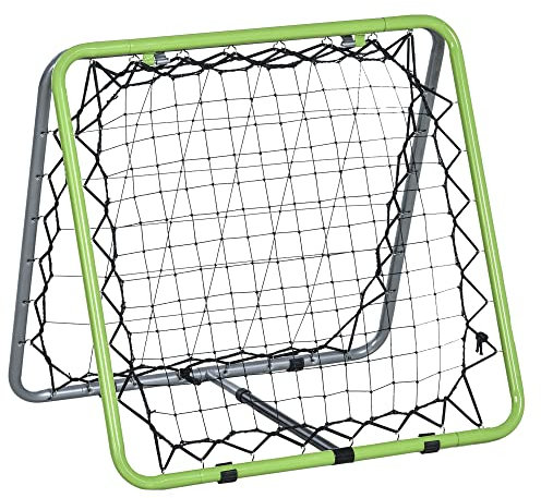 HOMCOM Fußball Rebounder Kickback Tor Rückprallwand Netz für Baseball Basketball beidseitiger Rückprall Verstellbar in 5 Stufen Metall Grün+Schwarz 75 x 75 x 64 cm