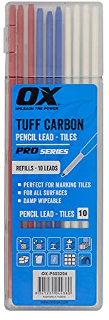 OX TOOLS Paquete de 10 lápices de marcado de carbono Tuff | Plomo rojo, azul y blanco, diseñado para marcar azulejos