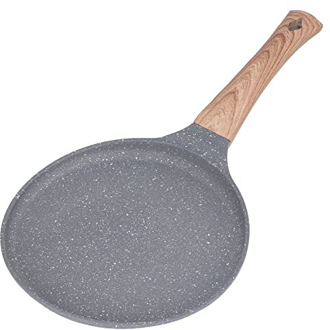Hapivida Padella per Crepes, Padella Antiaderente da 23 cm con Manico Staccabile, Piastra Rotonda in Lega di Alluminio per Pancake, Frittate, Omelette e Rotis, Padella a Induzione 23 cm