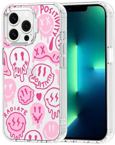 MOSNOVO für iPhone 13 Pro Hülle – Durchsichtige, schlanke, stoßfeste TPU+PC-Handyhülle, [6,6 Fuß Fallschutz/Anti-Abziehen] - Rosa tropfendes Lächel-Gesicht mit positiver Ausstrahlung