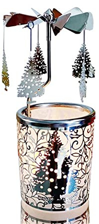 kingnero Karussell-Kerzenhalter für Weihnachten, Schneeflocke, drehend, Kerzenhalter, Metall, Kerzenständer für Heimdekoration oder Verwandte und Freunde, Geschenk (silberner Weihnachtsbaum)