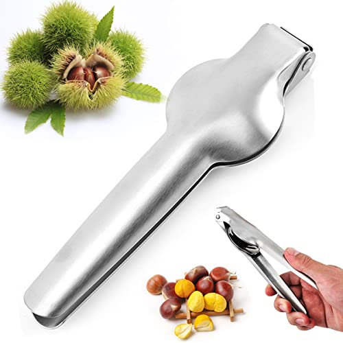 Taozoey Maronenzange, Chestnut Opener Cutter, Nussknacker Metall, Walnuss Zange Edelstahl, Kastanienöffner, Maronizange, Maronen Messer, Kastanienzange für Nüsse (1 Stück, Silber)