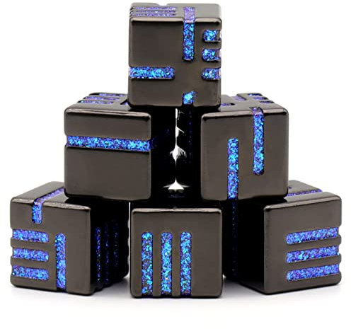 HNCCESG Metall W6 Würfel 6 Stück mit Kasten, Spielwürfel 6-Seitige Würfelset Würfel Set für Dungeons and Dragons, DND, Pathfinder D6 DND Dice Set (W6 Glitzer Blau)