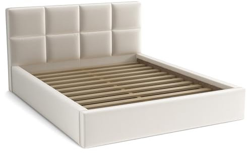 bonni Polsterbett Alaska 180x200cm Bett mit Lattenrost Doppelbett mit Bettkasten Bettgestell Holzbett Stauraumbett (Creme)