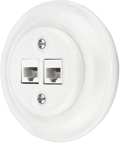 Presa di rete in porcellana retrò CAT.5E a 2 ingressi, All-in-One, serie PR1, bianco