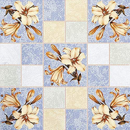 Wachstuch Tischdecke 110 x 140cm, Wachstischdecke abwaschbar, Wachstuchtischdecke wasserabweisend (Lilie blau Creme 118c)
