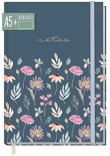 paper&you® Anteckningsbok A5+ blank med resårband [Flygande blommor] 156 sidor, 78 ark - som journal, skissbok, dagbok - hållbar & klimatvänlig