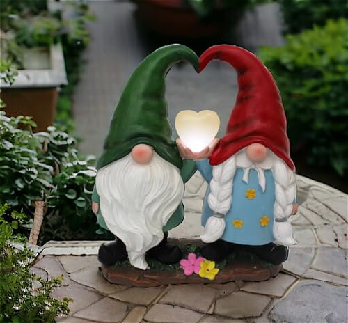 Arnusa Figura solar de jardín enano de jardín pareja con corazón duende lámpara solar figura decoración de jardín iluminada para exterior 29,5 cm