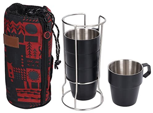 Ensemble de 4 Tasses à Expresso, Tasses à Café En Acier Inoxydable Avec Support, Tasses Empilables à Double Isolation de 300ml Pour Latte Cappuccino