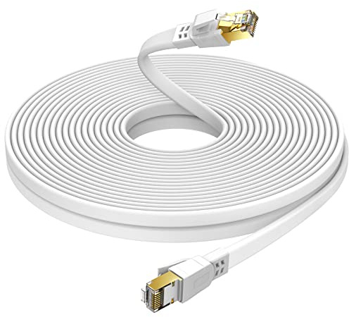 Ercielook Cat 8 Câble Ethernet 50m– Câble Réseau 40Gbps 2000MHz Plat STP RJ45 LAN Câble Compatible avec Routeur Modem Switch