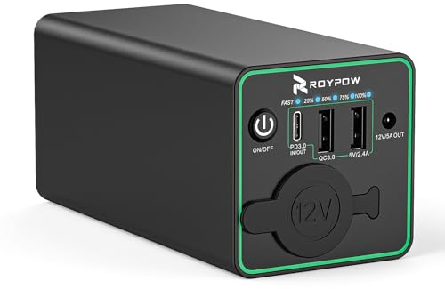 RoyPow Powerbank con Enchufe de Cigarrillos de 12V Batería Externa USB C Cargador Portátil de 12v DC para Dash CAM Equipos Automotrices Astrofotografía Coolbox Acampar