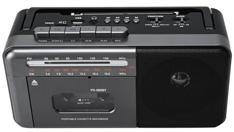 Magnétophone Portable, Lychee magnétophone à Cassettes Vintage avec Radio AM/FM/SW, Haut-Parleur intégré, Prise Casque AC/DC/3,5 mm, Support de Carte TF/entrée USB (Gris)
