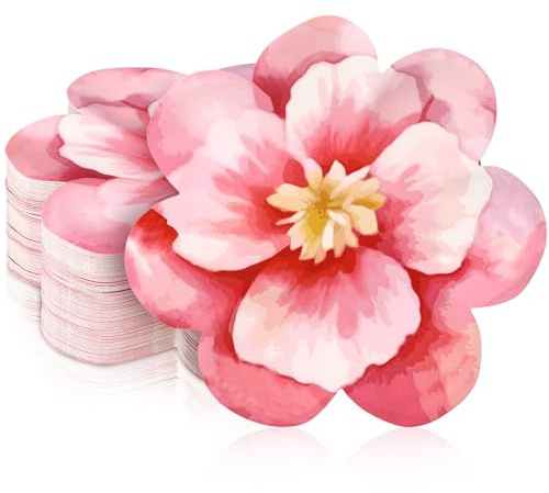 Domensi 100 Pcs Floral Paper Plates Summer Hawaiian Luau Tropical Disposable Dessert Plates 8.8 Inch Hibiscus Party Plates for Bridal Baby Shower Birthday Party Decorations Supplies