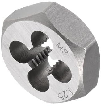 CoCud Terraja de Roscar Hexagonal M8 x 1.25 Paso Herramienta de Roscado de Tubos Cilíndricos de Acero al Carbono con 4 Orificios para Virutas