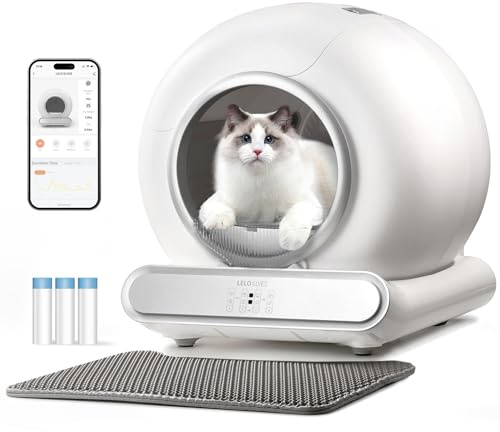 Lettiera automatica autopulente per gatti, protezione ultra sicura, controllo tramite app, ingresso inferiore, grande capacità, con 3 rotoli di fodera e tappetino