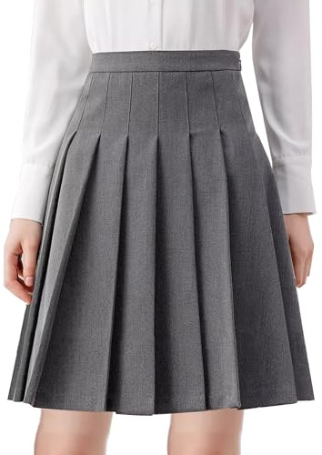 TONCHENGSD Damen High Waist Plissee Minirock Skater Tennis Rock, Midi-Grau, Groß