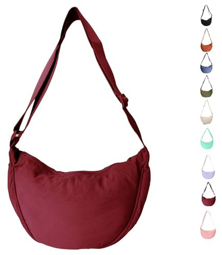 Uwiyo Halbmond Tasche Damen Nylon Crossbody Moon Bag Hobo Halfmoon Bag Halbmond Umhängetasche Dumpling Schultertasche mit verstellbarem Gurt für Damen Mädchen (Burgunderrot)
