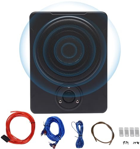 RUETERY 8 Zoll 600W Subwoofer Auto, Car Aktivwoofer Bass, Untersitz Lautsprecher, mit Aluminiumgehäuse, 12V Subwoofer Auto Set, 70 mm Dick, für Auto, LKW, Wohnmobil