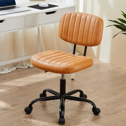 Ergonomischer kleiner Bürostuhl mit PU-Leder, schwerer Arbeitsstuhl, U-förmige Lendenwirbelstütze, unterstützt bis zu 250 kg, Bürostuhl, keine Arme, verstellbare Höhe, 360° drehbar, für Büro oder
