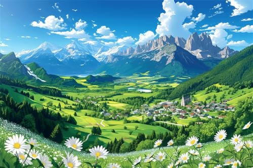Malen Nach Zahlen Erwachsene Gänseblümchen Malen Nach Zahlen Schneeberg Paint by Numbers Anfänger kinder,Handgemalt Ölgemälde Leinwand Kits mit Acrylfarben Bastelset,Home Deko,Frauen Geschenk 80x110cm