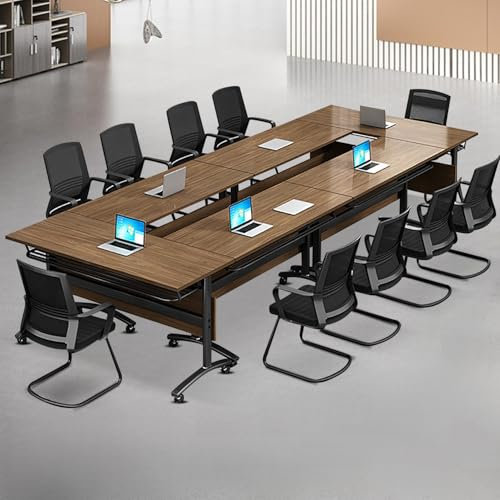AYMIXEM Klappbarer Konferenztisch mit feststellbaren Rollen, tragbarer Besprechungstisch fürs Büro, Zuhause, Klassenzimmer, Sitzplätze für 2 bis 10 Personen, langlebig und klappbar, 6-Teil