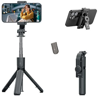 Stdlyxun Treppiede per smartphone – Treppiede per iPhone girevole a 360° con telecomando senza fili, lunghezza massima di 67 cm, per telefoni cellulari da 6,5 – 9,5 cm, rosso