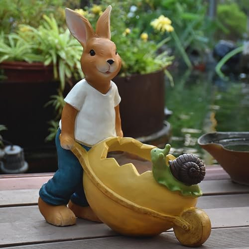 Ornaments Große Gartenskulptur mit Blumentopf, Gartendekoration für den Außenbereich, Gartenfiguren und Gartenstatuen, Miss Rabbit- und Mr. Rabbit-Statuen, Osterhasen-Dekoration, Geschenke, Braun, 41