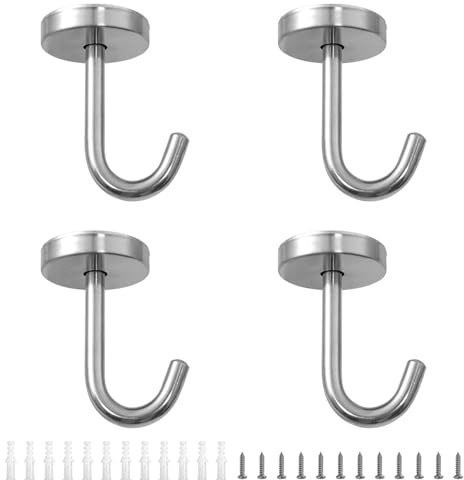 SyiXute 4 Pcs Ceiling Hooks Stainless Steel,Metal Plant Bracket with Screws for Hanging Planters,Bird Feeders,Lanterns,Wind Chimes,Outdoor Decoration